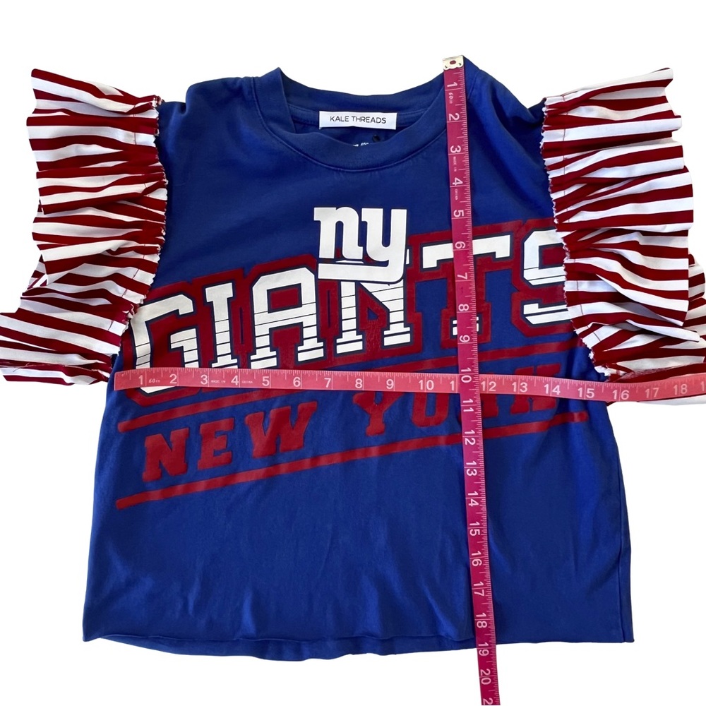 Vintage Upcycled Blue and Red NY Giants T-Shirt with Ruffle Sleeves - Picture 7 of 11